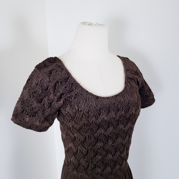 Vintage jumpsuit brown wide leg loose t-shirt bodycon fit flare scoop neckline - Picture 4 of 14